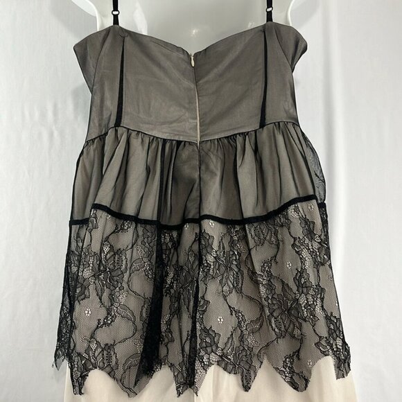 Rina Scimento Italian-Made Beige Mini Dress w/ Black Mesh Overlay - Picture 7 of 11